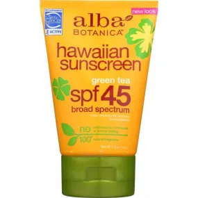 ALBA BOTANICA Hawaiian Natural Sunblock Green Tea 45 SPF, 4 Oz