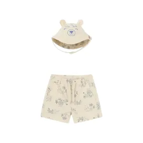 Cream Safari Print Shorts & Hat