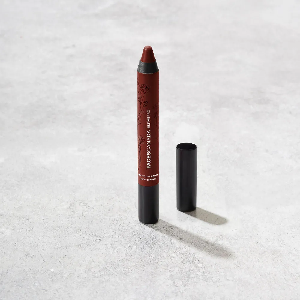 Faces Canada Matte Lip Crayon | Cocoa Butter and Chamomile enriched | One Stroke Intense Color | Smooth Glide | All Day Hydrated Lips | Shade - Fiery Brown 2.8g