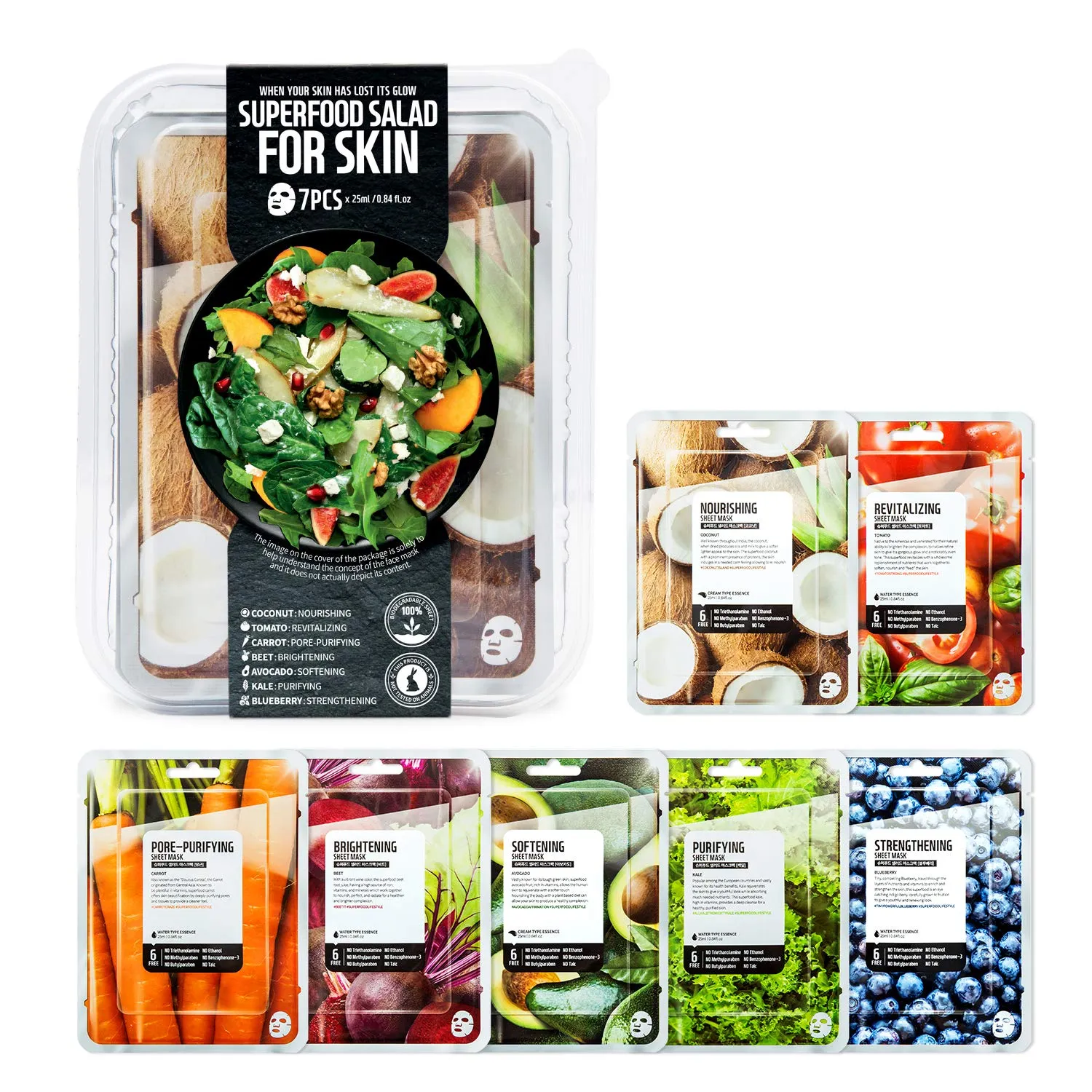 FARM SKIN SUPER FOOD SALAD FOR SKIN Sheet Masks, 1pc *RANDOM*