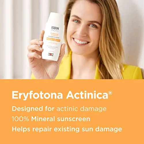 ISDIN Eryfotona Actinica Zinc Oxide and 100% Mineral Sunscreen Broad Spectrum SPF 50 , No White Cast, Suitable for Sensitive Skin, 3.4 Fl Oz