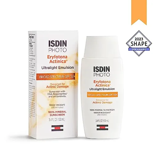 ISDIN Eryfotona Actinica Zinc Oxide and 100% Mineral Sunscreen Broad Spectrum SPF 50 , No White Cast, Suitable for Sensitive Skin, 3.4 Fl Oz