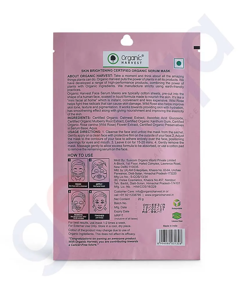 ORGANIC HARVEST SKIN BRIGHTENING SERUM MASK 20GM