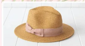 Sundaise SH370 Emma Panama Girl's Hat With Blush Ribbon Natural